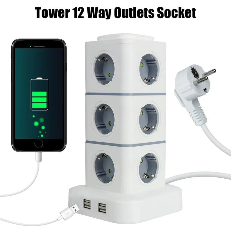 12-Way Power Strip & USB Charging Station – 2.8 m Extension Cord EU Plug