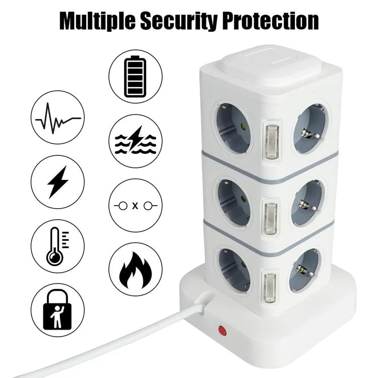 12-Way Power Strip & USB Charging Station – 2.8 m Extension Cord EU Plug