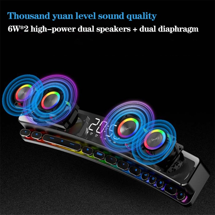 Stereo Surround Sound Bar with High Quality Bluetooth Speakers, AUX FM Radio, and Home Clock Music Center