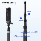 Invisible Selfie Stick Carbon Fiber Selfie Stick for Insta360 GoPro & DJI Cameras