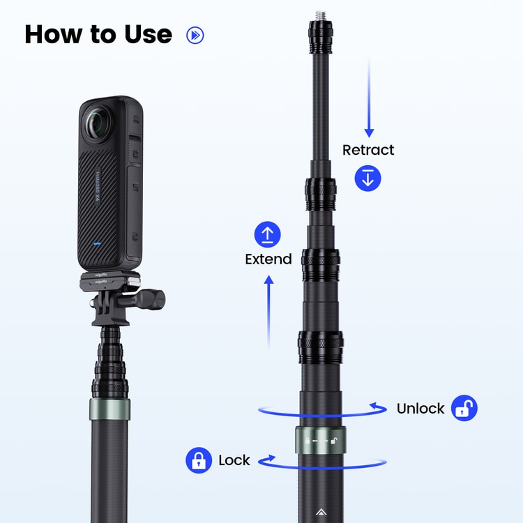 Invisible Selfie Stick Carbon Fiber Selfie Stick for Insta360 GoPro & DJI Cameras