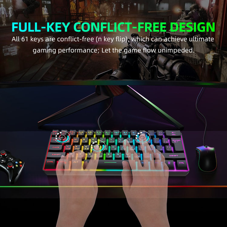 Gaming Keyboard RGB Backlit Key Compact Mechanical Feel Waterproof Keyboard