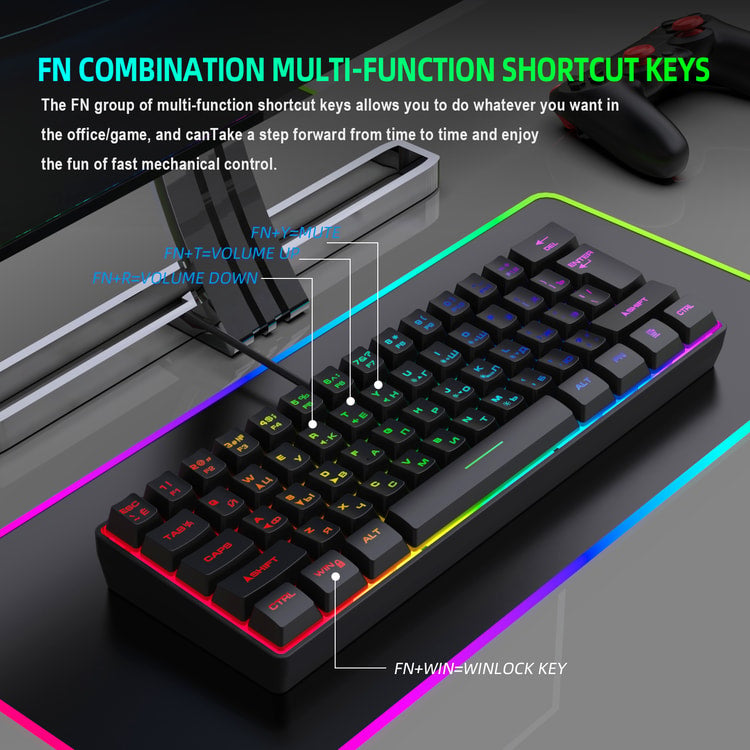 Gaming Keyboard RGB Backlit Key Compact Mechanical Feel Waterproof Keyboard