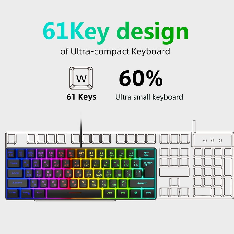 Gaming Keyboard RGB Backlit Key Compact Mechanical Feel Waterproof Keyboard